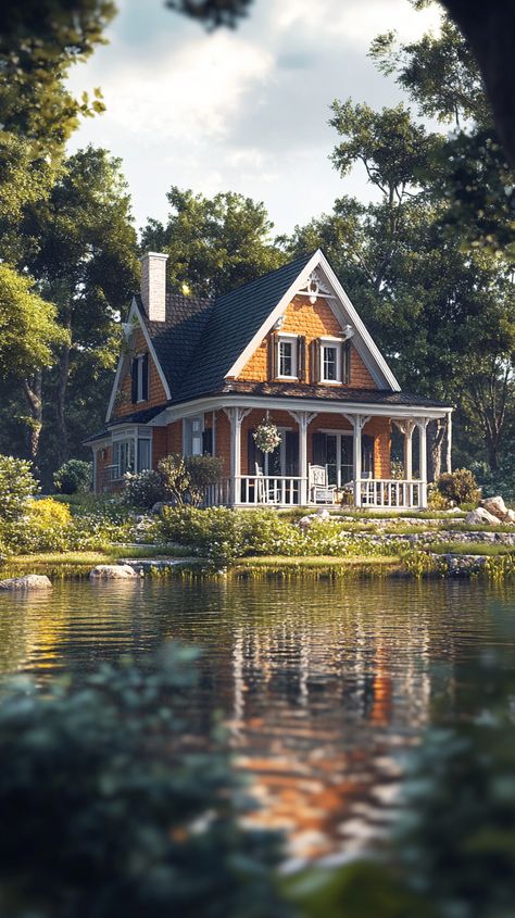 Riverside Cottages Peaceful Living Waterfront Retreat House On Water, Cozy Porch, Riverside Cottage, Cozy Nooks, Peaceful Living, Lake Cottage, Cozy Nook, Building Plans, Nook