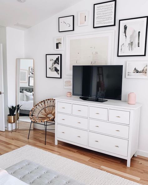 6 Ways To Decorate a Big, Blank Wall | The Everygirl Simple Bedroom Decor, Ikea Bedroom, Dekorasi Kamar Tidur, Casa Vintage, Bedroom Decorating Ideas, White Dresser, Bedroom Decorating, Simple Bedroom, Ikea Hacks