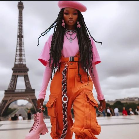 In the heart of Paris, she strides confidently, her faux locs catching the wind. The Eiffel Tower stands tall behind her, as if applauding her bold fashion choices. Send a DM to join the class Afropunk Paris, Punk Mode, Denim Street Style, Model Sketch, Illustration Fashion, Illustration Fashion Design, The Eiffel Tower, Faux Locs, The Class