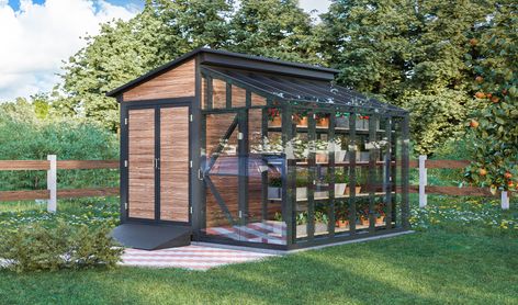 Half Shed Half Greenhouse, Diy Green House Ideas, Serre Diy, Greenhouse Shed Combo, Garden Homestead, Deer Proof, Farm Flowers, Diy Greenhouse Plans, Lean To Greenhouse