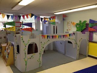 Teaching fairy tales...yeah this is my fairy tale...to have room in my classroom for this!  So cute!! Cardboard Box Castle, Fairy Tales Preschool, Fairy Tales Unit, Collaborative Classroom, Cardboard Castle, Role Play Areas, Dramatic Play Preschool, Dramatic Play Area, Fairy Tale Theme