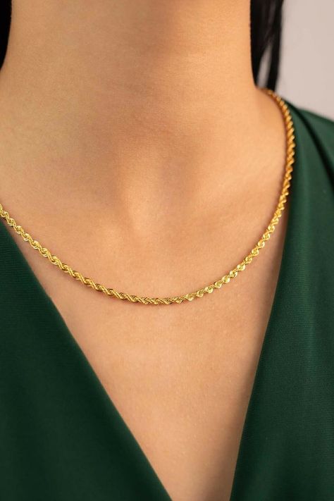 14k Real Gold Rope Chain Necklace 4.5mm Twisted Rope Chain . . #twistedropechain #twistedchain #ropechain #ropegoldchain #goldnecklace #mensjewelry #giftformen Handmade Gold Chain, Gold Pendent Designs, Chain Designs Gold, Gold Chain Designs For Women, Italian Gold Chain, Rope Chain Gold, Gold Neck Chain, 22 Karat Gold Jewelry, Real Gold Necklace