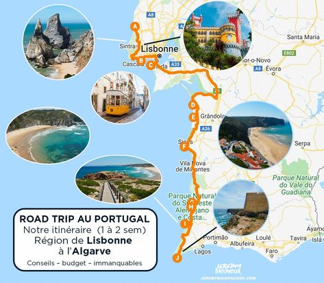 Road trip au Portugal – notre itinéraire de voyage complet pour un road trip idéal de Lisbonne à l'Algarve, le long de l'Atlantique. Plages, camping spot, location de vans, surf spots, randonnées, budget, tout y est ! #portugal #voyage #algarve #roadtrip Portugal Road Trip Itinerary, Lisbon To Algarve Road Trip, Portugal Roadtrip, Vans Surf, Surf Spots, Surf Trip, Voyage Europe, Albufeira, Algarve Portugal