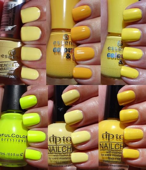 Mellow Yellow Yellow nail polishes Yellow Fingernail Polish, Yellow Polish Nails, Yellow Nail Polish Ideas, Yellow Toe Nails, Yellow Nail Designs, Yellow Nails Design, Yellow Nail, Summer Toe Nails, Spring Nail Designs