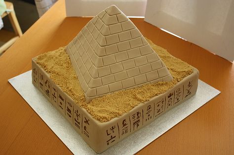 Pyramid Cake | Flickr - Photo Sharing! Egypt Cake Ideas, Egyptian Cake Ideas, National Treasure Party, Egypt Cake, Pyramid Cake, Treasure Party, Egypt Party, Chocolate Ganache Icing, Egyptian Party