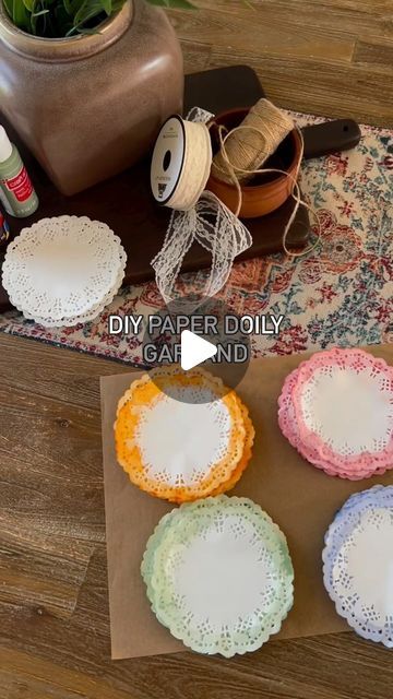 Amanda Hernandez on Instagram: "Easy DIY garland. Perfect for parties and hosting ✨  This paper lace doily garland is so easy to make and I love that you can switch up the paint colors and ribbon to match the aesthetic of your party.  This would also be a fun craft for kiddos too!   Supplies needed:   Paper doilies  Acrylic paint  Twine  Ribbon   Add a little water to your bowls and then your paint - you want more paint than water ratio. You can adjust this part to your liking though.   I hung my twine and then placed my doilies on it.   ***If this will be used outside then I would recommend adding a dot of hot glue under each doily on the twine to secure it.   I loved how this turned out. Such a fun and festive touch to parties 💃🏻   save and share with your craft girlies 🫶🏻   Follow @ Doily Bunting Diy, Diy Paper Bunting, Doily Garland, Doily Bunting, Paper Doily Crafts, Paper Lace Doilies, Bunting Diy, Doilies Crafts, Tafel Decor