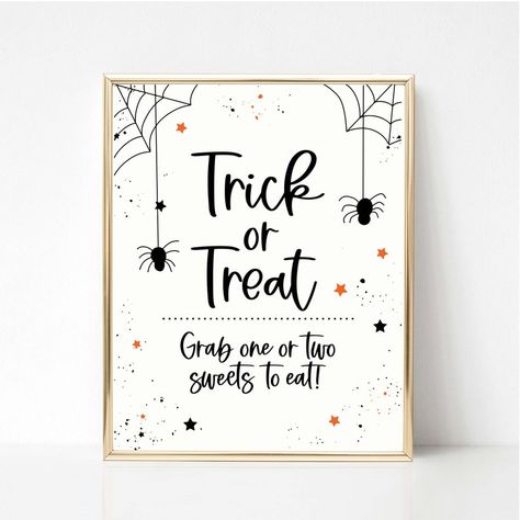 Trick or Treat Sign, Halloween Candy Bowl Sign, Haunted House, Fall Festival, Party Decor Printable Trick Or Treat Yourself Sign, Trick Or Treat Help Yourself Sign, Trick Or Three Birthday, Trick Or Treat Sign For Candy Bowl, Halloween Candy Bowl Sign, Candy Bowl Sign, Fall Festival Party, Neighborhood Block Party, Trick Or Treat Sign