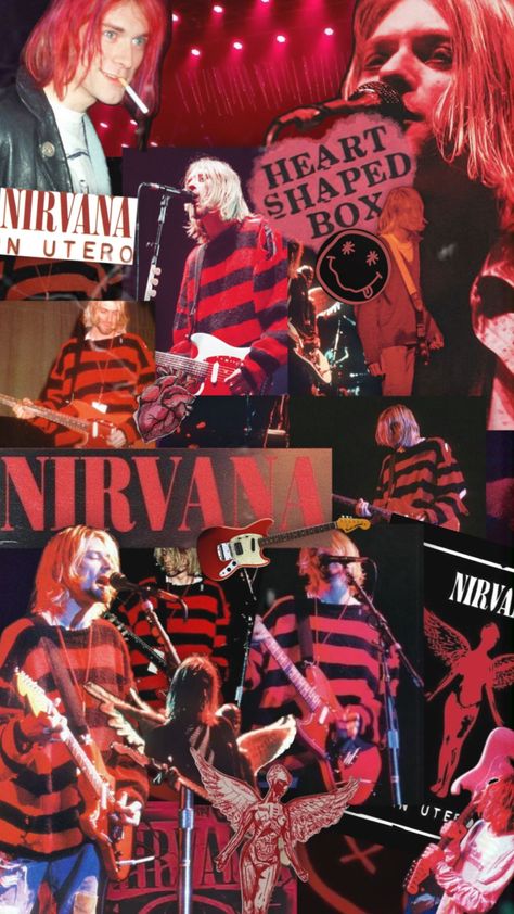 #nirvana #rednirvana #kurtcobain #nirvanacollage #nirvanaaesthetic #red #redaesthtetic Red Nirvana Wallpaper, Classic Rock Aesthetic, Nirvana Wallpaper, Nirvana Kurt, Smells Like Teen Spirit, Band Wallpapers, Heart Shape Box, Edgy Wallpaper, Music Wallpaper