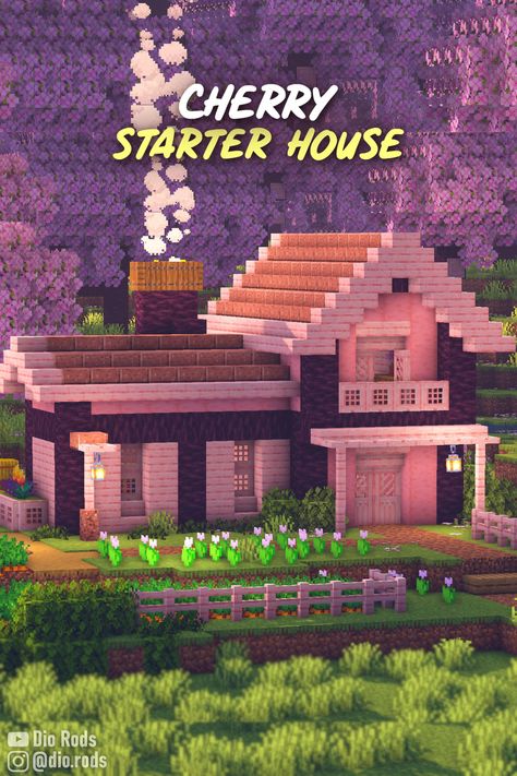 Blossom Biome House, Cherry Blossom Starter Base Minecraft, Cherry Wood Starter House Minecraft, Cherry Starter House Minecraft, Cherry Forest House Minecraft, Cherry Plank House Minecraft, Cherry Log House Minecraft, Cherry Blossom Biome House, Minecraft Houses Cherry Wood