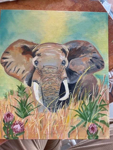 Elephant Painting Easy, Painting Ideas Elephant, Elephant Painting Acrylic Easy, Acrylic Animal Paintings Easy, Acrylic Painting Animals, Painting Of Elephant, Elephant Acrylic Painting, Elephant Canvas Painting, Baby Animal Painting