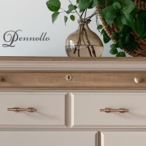 Amy Pricco on Instagram: "So long 1990s Chippendale style dresser. Say hello 👋🏻 to 2023! This was such a fun makeover to do for my client. A solid piece of furniture that she wanted to keep, but wanted a lighter, more modern version of itself! I think we accomplished that goal! I love this transformation, but what I’m most proud of is that stain color 😍!! It took a lot of trial and error, but I think I came pretty darn close to matching it to the stain color of my client’s bed! Hope you li Long Dresser Makeover, Taupe Dresser, Champagne Bronze Hardware, Style Dresser, Long Dresser, Trial And Error, Dresser Makeover, Repurposed Furniture Diy, Stain Colors