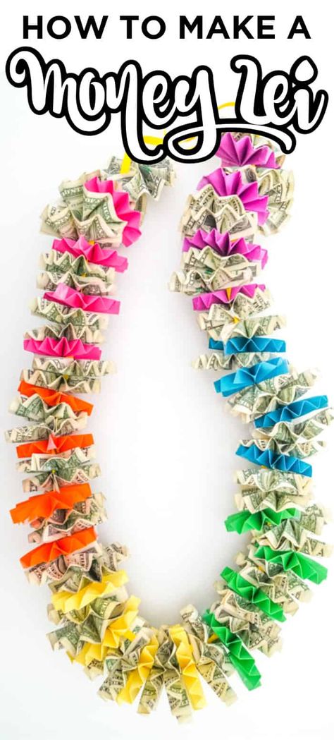 How to Make a Money Lei. Money Lei Tutorial. Sharing a fun and easy Graduation gift tutorial. Money Lei How To Dance Recital Candy Lei, How To Make Candy Lays For Graduation, Graduate Money Necklace, Candy Necklaces For Graduation, How To Make A Money Lay For Graduation, Paper Leis Graduation, How To Make A Money Necklace, How To Make A Graduation Lai, Make A Graduation Lei