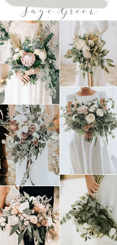 elegant sage green bridal bouquets Sage Green Wedding Theme, Sage Green Wedding Colors, Green Themed Wedding, Flowers And Greenery, Green Wedding Colors, Sage Wedding, Winter Wedding Flowers, Sage Green Wedding, Green Theme