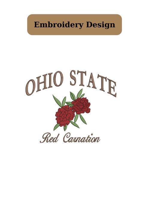 Carnation Embroidery, Red Carnation Flower, Map Embroidery, Embroidery Red, Red Carnation, Carnation Flower, State Map, Flower Embroidery, Ohio State