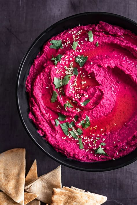 Beet Hummus | The Crooked Carrot Red Beets Recipe, Recipe Beets, Beet Hummus Recipe, Roasted Beet Hummus, Beets Recipe, Green Pesto, Beet Hummus, Beet Recipes, Red Beets