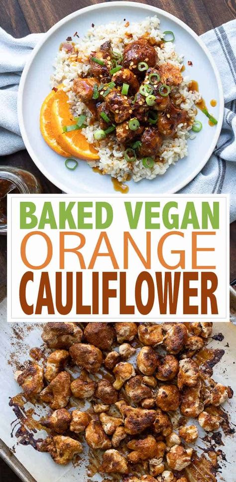 This vegan orange cauliflower recipe is an incredible veggie version of a traditional favorite. Baked and not fried, but still crispy and full of flavor!. #ad #veganorangechicken #veganasianrecipes Vegan Orange Chicken, Orange Cauliflower Recipes, Orange Cauliflower, Vegan Asian Recipes, Healthy Version, Vegan Main Dishes, Vegan Comfort Food, Healthy Side, Orange Chicken