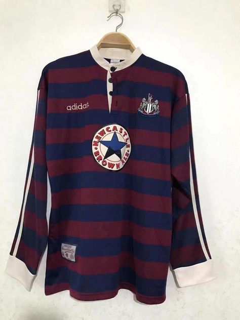 Newcastle 95/96 Away Long Sleeve Retro Soccer Jersey Long Sleeve Soccer Jersey, Retro Soccer Jersey, Retro Soccer, Classic Football Shirts, Classic Football, Newcastle United, Retro Stripes, Soccer Jersey, Newcastle