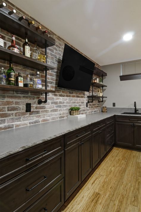 Basement Bar Remodel, Rustic Basement Bar, Basement Bar Plans, Bourbon Room, Basement Kitchenette, Rustic Basement, Home Bar Rooms, Basement Bar Designs, Basement Living Rooms