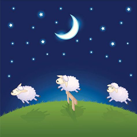 Counting Sheep Drawing, Counting Sheep Illustration, Sleep Cartoon, Dream Background, Sheep Drawing, Good Night Cards, Sheep Vector, Sheep Illustration, Counting Sheep