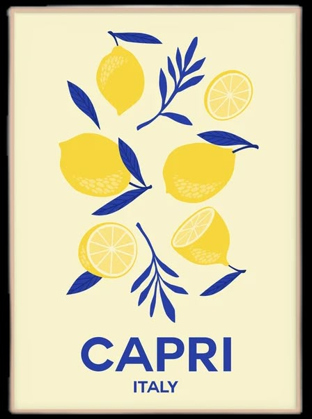 Amalfi Coast Graphic Design, Lemon Illustration Design, Lemon Art Illustration, Capri Painting, Capri Poster, Italian Restaurant Logos, Lemon Artwork, Lemon Images, Lemon Poster