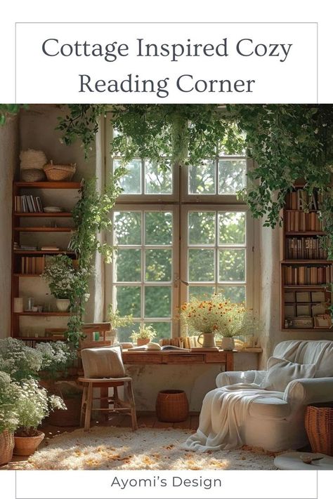 Create a cozy and enchanting cottagecore reading corner with these charming ideas. Designate a corner for reading or relaxing that includes a comfortable armchair, a stack of old books, and a vintage lamp. It�’s a perfect escape within your home—a personal retreat where you can unwind and lose yourself in your favorite books. 📚🌿✨ Cottagecore Armchair, Cottagecore Reading, Redoing Room, Stack Of Old Books, Bookshelf Bedroom, Cozy Reading Corner, Cosy Corners, Cozy Library, Reading Space