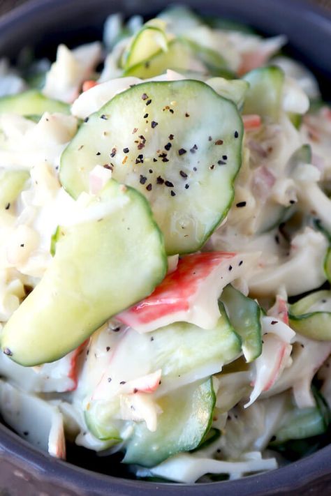 Cucumber Crab Salad, Japanese Crab Salad, Japanese Kani Salad, Spicy Kani Salad, Fruit Taco, Japanese Cucumber Salad, Kani Salad, Crab Salad Recipe, Spicy Crab