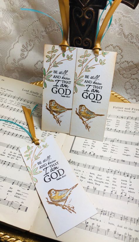 Created another custom order for a customer. Heavy watercolor paper, watercolors and rubber stamps! #prayernotesonetsy #psalms #handmade #handstamped #rubberstamps #inspirationalbookmarks #watercolorbookmarks #psalms46 #bookmarks #paperbookmarks #paperart #watercolor #bestill #GOD #scripture #scriptureart #bibleart #birds #tags #bookmarkset Scripture Bookmarks Diy, Watercolor Bookmarks Quotes, Christian Watercolor Bookmarks, Faith Bookmarks, Bookmarks Handmade Bible Verse, Psalm 23 Bookmark, Homemade Bookmarks, Bookmark Card, Paper Bookmarks