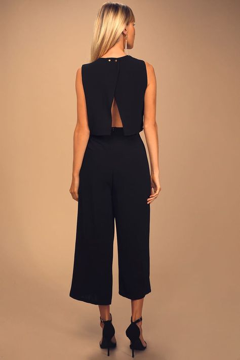 Low Back Jumpsuit, Highschool Reunion Outfit, Cruise Dinner Outfit Formal, Charity Event Outfit, Spa Clothes, Reunion Outfit, Black Backless Jumpsuits, Cocktail Jumpsuit, Midi Jumpsuit