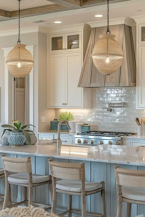 Farmhouse Boho Kitchen, Boho Kitchen Curtains, Coastal Boho Kitchen, Counter Styling, Boho Kitchen Ideas, Coastal Kitchen Decor, Florida Kitchen, Coastal Kitchen Design, Boho Kitchen Decor