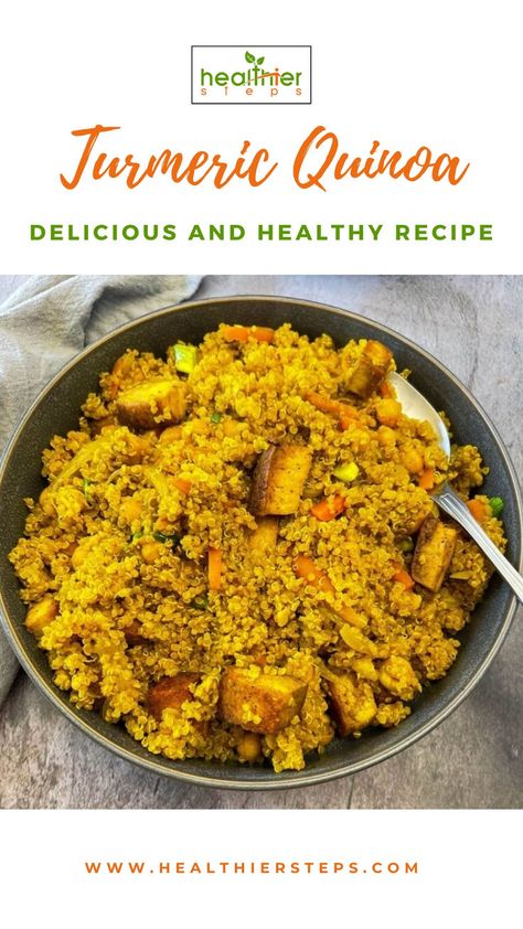 Turmeric Quinoa | Turmeric Quinoa Recipe Turmeric Quinoa, Cooking With Turmeric, Quinoa Recipe, Chickpea Stew, Power Bowls, Quinoa Healthy, Indian Recipe, Candlelit Dinner, Baked Tofu