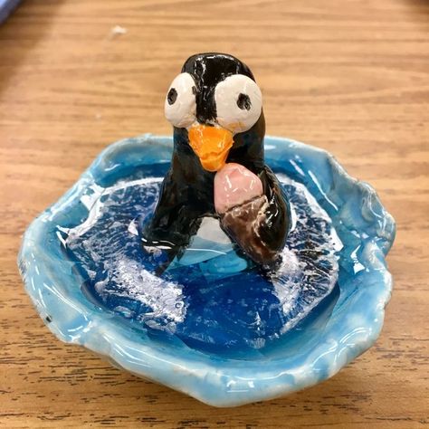 https://wowartproject.com/2017/05/22/2nd-grade-clay-penguins-please-dont-make-this-project-with-glass-marbles/ Clay Penguin, Clay Lesson, Instant Family, Clay Classes, Penguin Craft, Craft Clay, Pottery Lessons, Penguin Art, Chicken And Shrimp Recipes