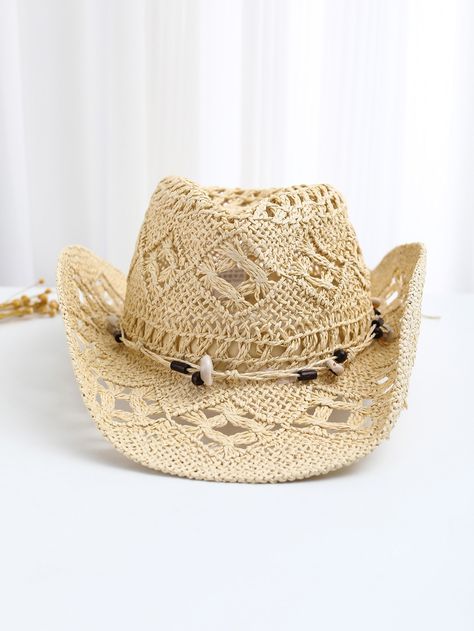 Sombreros Aesthetic, Beaded Straw Hat, Summer Straw Hat With Flat Brim For Western-themed Events, Sombrero Vaquero Aesthetic, Western Beaded Straw Hat For Festivals, Brimmed Toquilla Straw Hat For Western-themed Events, Cheap Beige Cowboy Hat For Beach, Western-themed Summer Straw Hat, Sombrero Cowboy