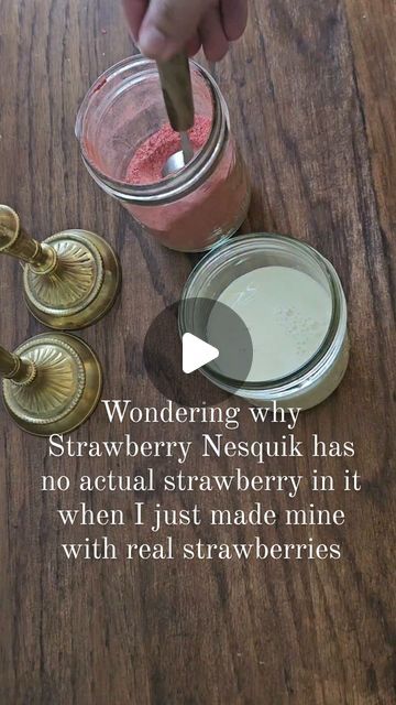 Elizabeth Lucenti on Instagram: "Here's the recipe👇🏼

Can we just get real food?!

If you think I'm lying go ahead and grab the ingredients label. Theirs contains sugar, beet powder (I applaud them for using an actual food source for color), and artificial flavors. 

Not a hint of real strawberry.

Funny part, using freeze dried strawberries means my mix is also shelf stable 😱.

Here's the recipe..

In a blender combine
-2oz freeze dried strawberries
-1/2 cup sugar
-1/2 tsp mineral salt

Pulse until you have a fine powder. I recommend running this through a fine mesh strainer to remove any seeds from the freeze dried strawberry. 

If a few slip through that's okay... It's real food🤷🏼‍♀️

When you're ready to make a glass of strawberry milk just combine...

-8oz milk
-2 TBSP of your mi Homemade Goldfish Crackers, Homemade Essentials, Strawberry Nesquik, Healthy Substitutes, Ingredients Label, Beet Powder, Homestead Recipes, Canning Kitchen, Canning Food Preservation