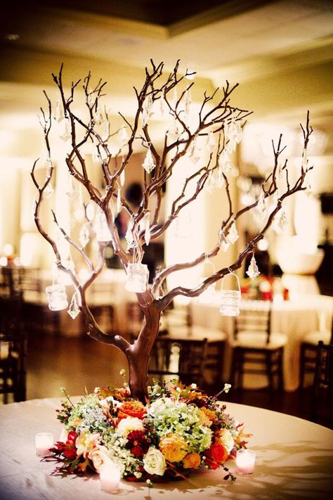 I love the tree idea as centerpiece and colorful flowers! Perfect for fall! Tree Branch Centerpiece, Manzanita Centerpiece, Branch Centerpiece, Tree Branch Centerpieces, Branch Centerpieces, Manzanita Tree, Garden Ceremony, Wedding Tree, Tree Centerpieces