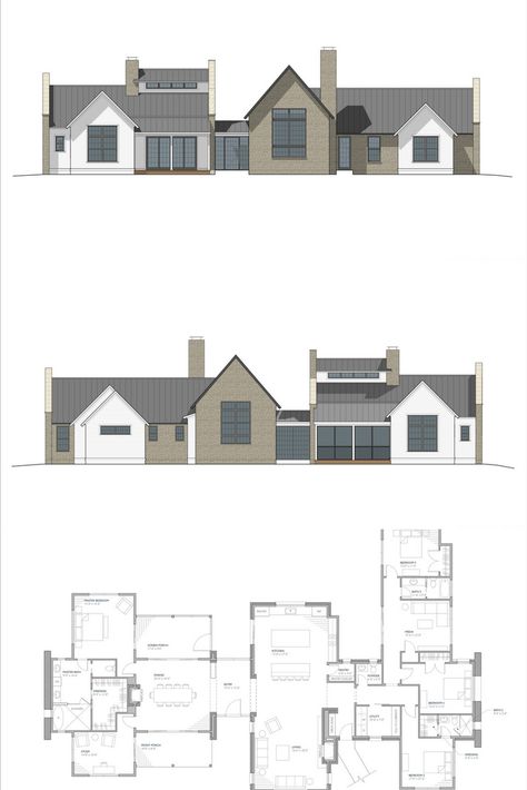 European Modern Farmhouse Exterior, Modern European Home Floor Plans, 4 Bed Farmhouse Plans, Farmhouse Architecture House Plans, One Floor Farmhouse, Dome House Plans, One Story Farmhouse Plans, Modern Farmhouse Plans One Story, European Farmhouse Exterior