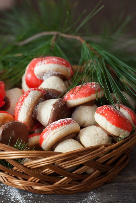 Christmas Cookies #1: Russian Mushroom Cookies – “Gribochky” – Cooking Melangery Cookies And Candy, Mushroom Cookies, Bakery Store, Russian Recipes, Marzipan, Cookie Bars, Christmas Baking, Christmas Treats, Monster Cookies