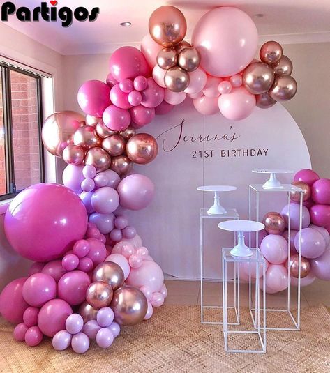 Rainbow Balloon Arch, Baby Shower Balloon Arch, Birthday Party Balloons, Deco Ballon, Bridal Shower Balloons, Butterfly Birthday Party, Purple Balloons, Metallic Balloons, Rose Gold Balloons