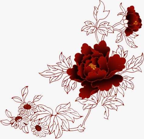 Red Flowers Drawing, Flowers Drawing Simple, Flowers Line Drawing, Red Flower Tattoos, Chinese Flowers, Flower Tattoo Arm, Flowers Drawing, Asian Tattoos, Plum Flowers