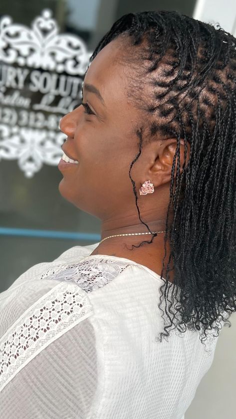 Micro Braids With Natural Hair, Micro Braids On Short Hair, Micro Braid Locs Starter, Microbraid Locs, Braids For Short Natural Hair, Braided Microlocs, Tiny Twists Natural Hair, Micro Braids Natural Hair, Knotless Braids On Short Hair