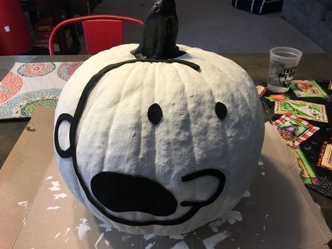 Diary of a Wimpy Kid Pumpkin Diary Of A Wimpy Kid Pumpkin, Diary Of A Wimpy Kid Drawings, Diary Of The Wimpy Kid, Kids Pumpkin Carving, Funny Diary Of A Wimpy Kid, Diary Of A Wimpy Kid Accident, Quick Costumes, Character Pumpkins, Teacher Costumes