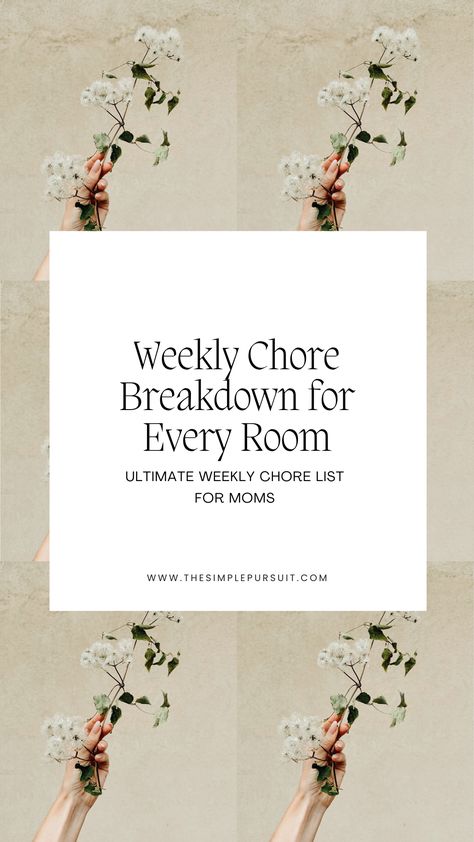 Create an organized weekly schedule with this room-by-room chore breakdown! Focus on areas like the kitchen, living room, and bathrooms to keep your home running smoothly. Read more on The Simple Pursuit. #WeeklyChores #HomeManagement #OrganizedLiving #BusyMoms Daily Chore List, Weekly Chore List, Weekend Chores, Declutter Closet, Toxin Free Living, Simplify Life, Weekly Chores, Age Appropriate Chores, Chore List