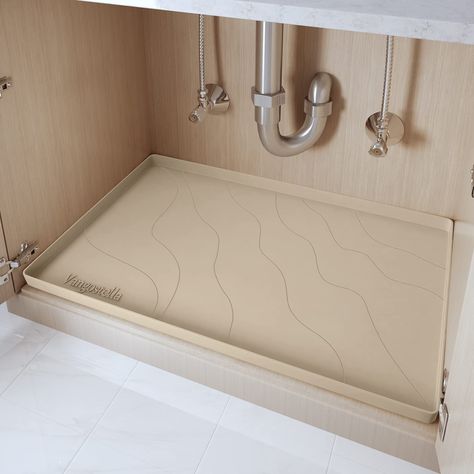 Premium Under Sink Mats | Extra Thick Non-Slip Silicone Under Sink Liner Drip Tray, Raised Edge Under Sink Cabinet Mat,Prevent Drips, Leaks, Spills,Beige Under Sink Mat, Under Kitchen Sink, Kitchen Sink Cabinet, Under Kitchen Sink Organization, Sink Tray, Under Sink Cabinet, Under Sink Organization, Sink Mats, Sink Organizer