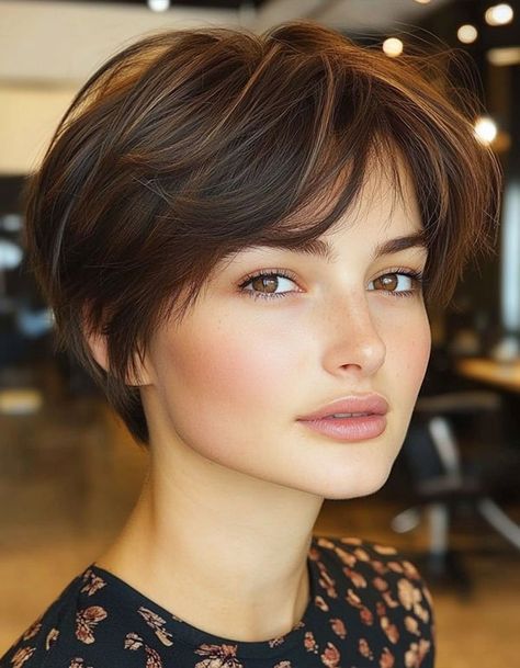 Medium Pixie Haircut, Pixie Bob Haircut With Bangs, Bixie Colour Haircut 2024, Karen Haircut, Modern Pixie Haircut, Hairstyle Pixie, Short Hair Back View, Feminine Short Hair, Bixie Haircut