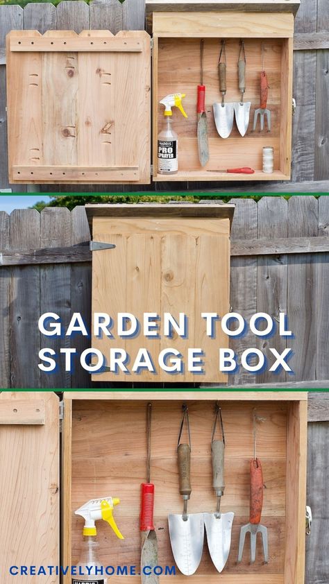 We turned unused fence pickets into storage for our garden tools. This was a fun project to help organize our yard and reuse materials we had hanging around. Diy Garden Tools Storage, Diy Gardening Tools, Yard Tool Storage Ideas Diy Projects, Small Garden Tool Storage, Yard Tool Storage Ideas, Lawn Tool Storage, Plant Station, Garden Tool Box, Storing Garden Tools