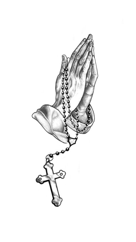 Praying Hands With Rosary Tattoo, Mary With Rosary, Hands With Rosary, Rosary Drawing, Praying Hands With Rosary, Rosary Tattoos, Cruz Tattoo, Rosary Tattoo, Tattoo Board