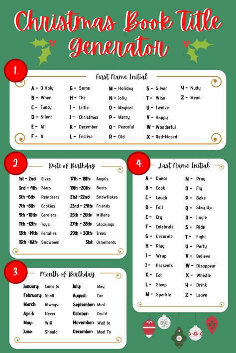 Christmas Title Ideas, Christmas Name Generator, Story Title Generator, Christmas Elf Name Generator, Book Title Ideas, Book Title Generator, Book Camp, Christmas Elf Names, Title Names