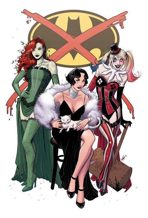 Dc Sirens, Batman And Harley, Gotham Sirens, Gotham City Sirens, Dc Comics Girls, Catwoman Cosplay, Harley Quinn Artwork, Cat Women, Gotham Girls