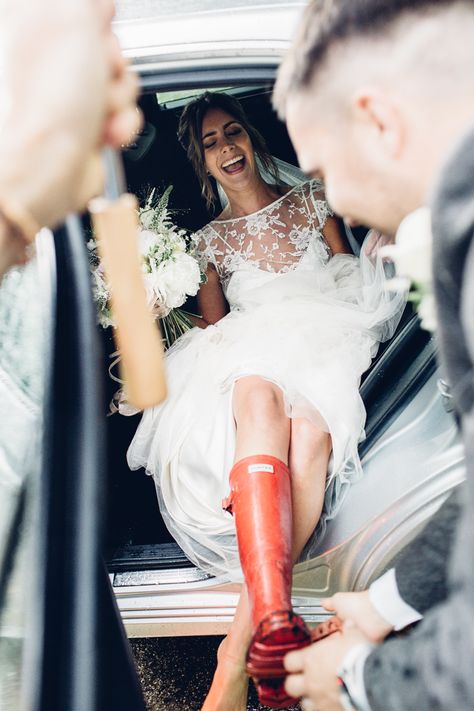 Wedding Wellies Brides, Lace Backless Wedding Dress, Wedding Wellies, Boho Wedding Dress With Sleeves, Wedding Dresses London, Love In London, Halfpenny London, Hunter Wellies, London Bride