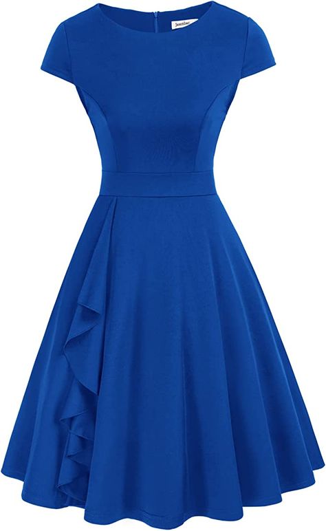 Cocktail Dresses for Women Evening Party Midi A Line Ruffle Church Casual Tea Length Dress Dark Green at Amazon Women’s Clothing store Semi Formal Dresses For Women, A Line Dresses For Women, Women Semi Formal, Corporate Gowns, Cocktail Dresses For Women, Elegant Feminine, Semi Formal Dresses, Cap Dress, Tea Length Dresses