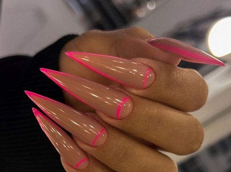 Summer Nails Stiletto Long, Neon Stilletos Nails, Ombre Stilleto Nails, Stilleto Nails 2024, Cute Stilleto Nails, Long Stilleto Nails Design, Stilleto Nails Designs Summer, Pink Nails Stiletto, Summer Nails Stiletto